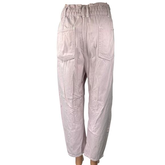 Zara Women's Pink Denim High Rise Straight Leg Paper Bag Trousers Pants Jeans 10 - Picture 3 of 5